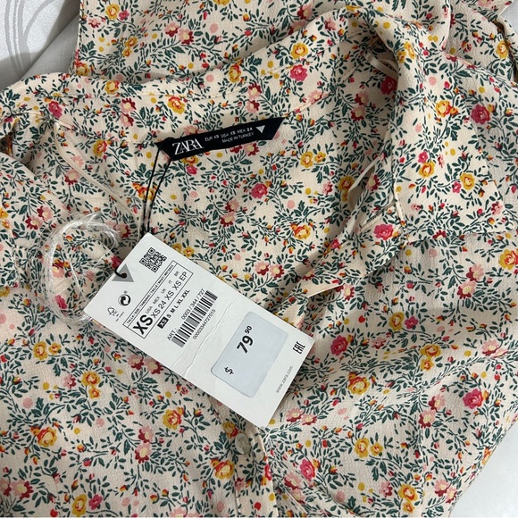 NWT ZARA Vintage Cream Floral Motif Short Sleeved Summer Midi Bodycon Dress - Picture 9 of 10